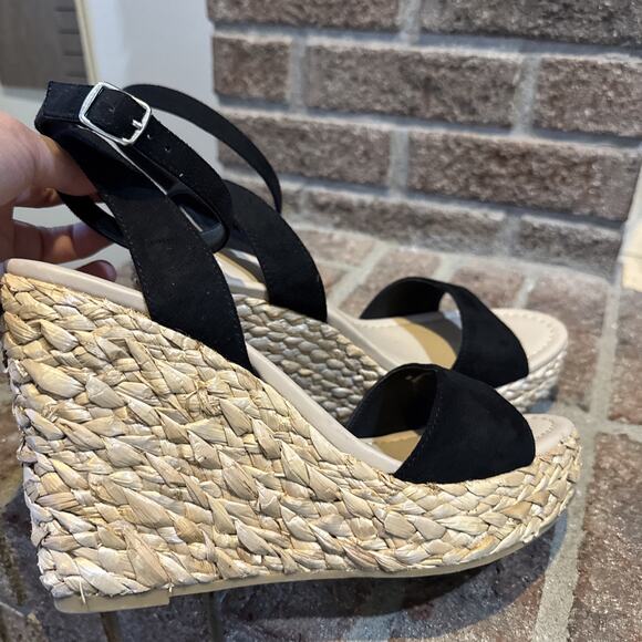 BP Ginny Espadrille Ankle Strap Wedge Sandal Women's Black Size 9 - Picture 6 of 16